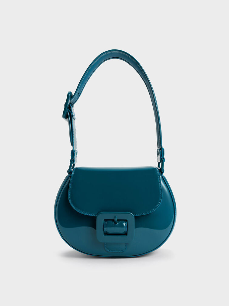 Turquoise Lula Patent Buckled Bag - CHARLES & KEITH UK