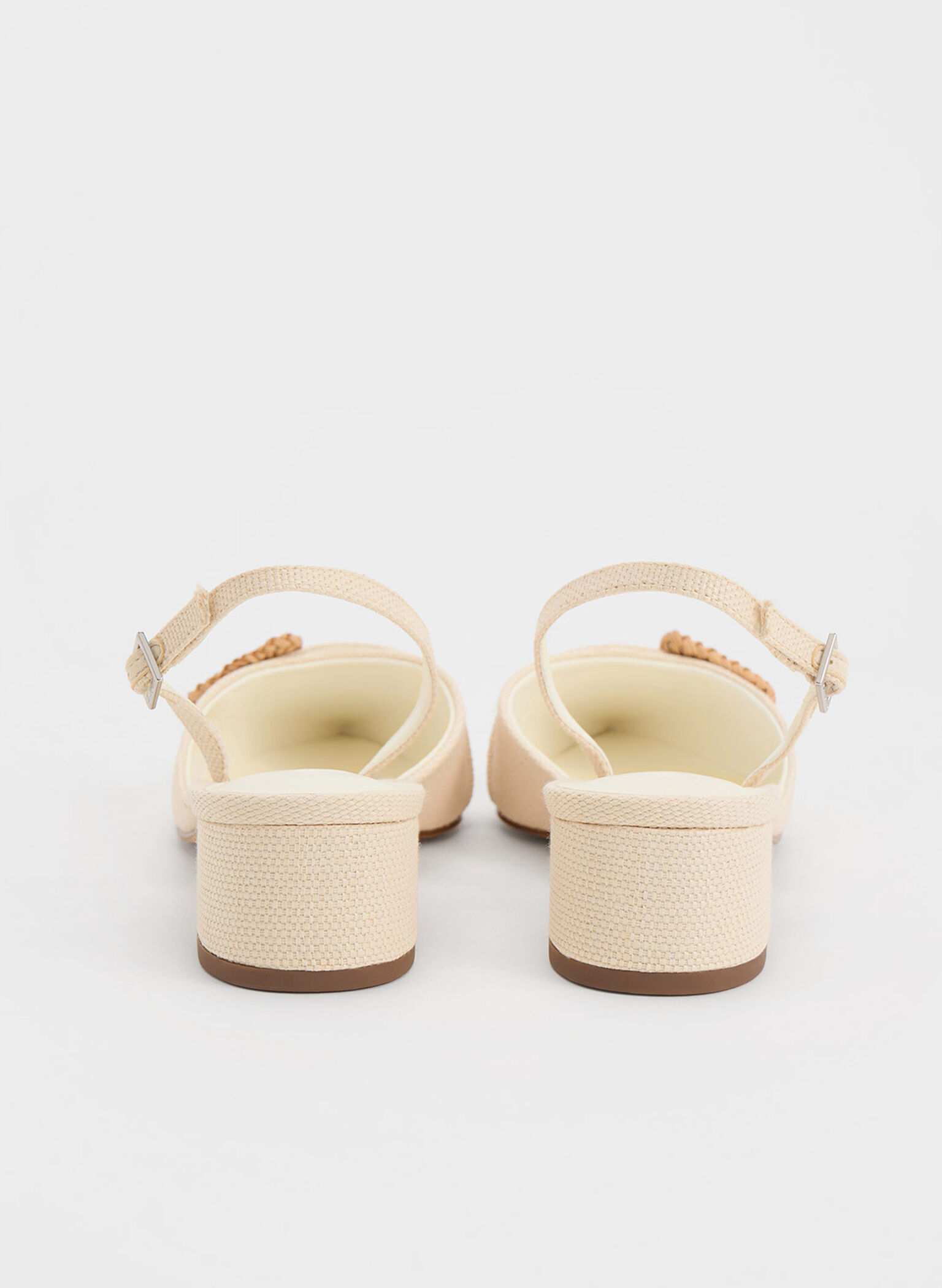 Woven-Buckle Slingback Pumps, Chalk, hi-res