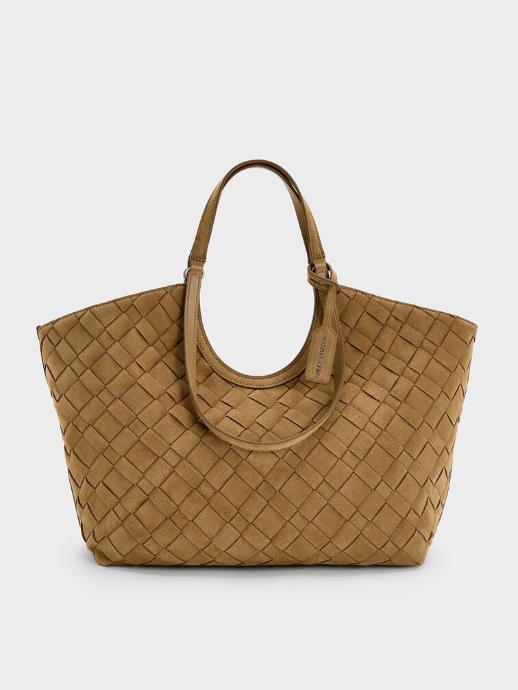 Ivette Recycled Suede Woven Tote Bag, Sahara Sand, hi-res