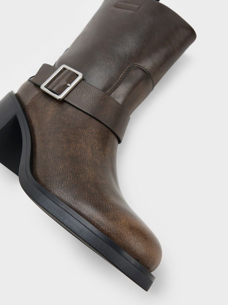 Kailey Side-Buckle Ankle Boots, Dark Brown, hi-res
