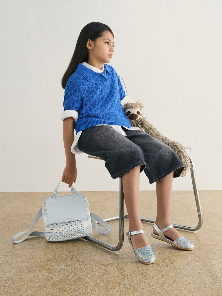Girls' Ida Knitted Checkered Backpack, Sea Salt Blue, hi-res