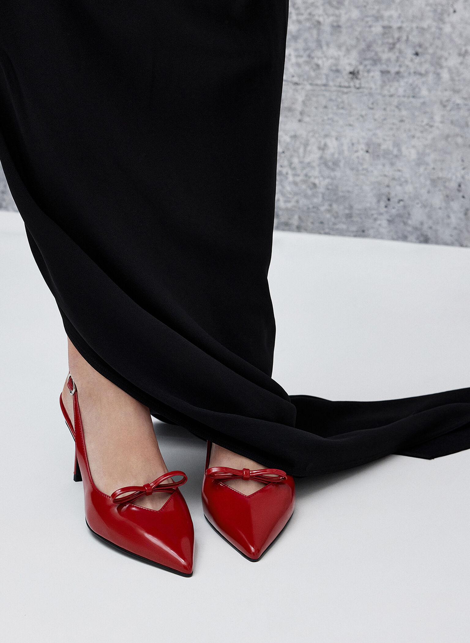 Patent Bow Slingback Pumps, Red, hi-res