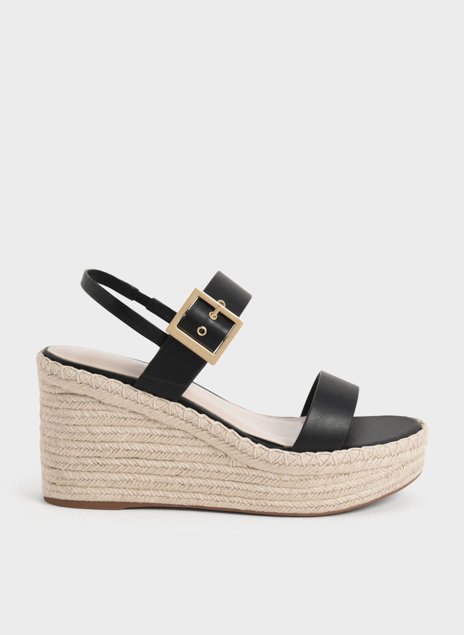 Buckled Espadrille Wedges, Black, hi-res