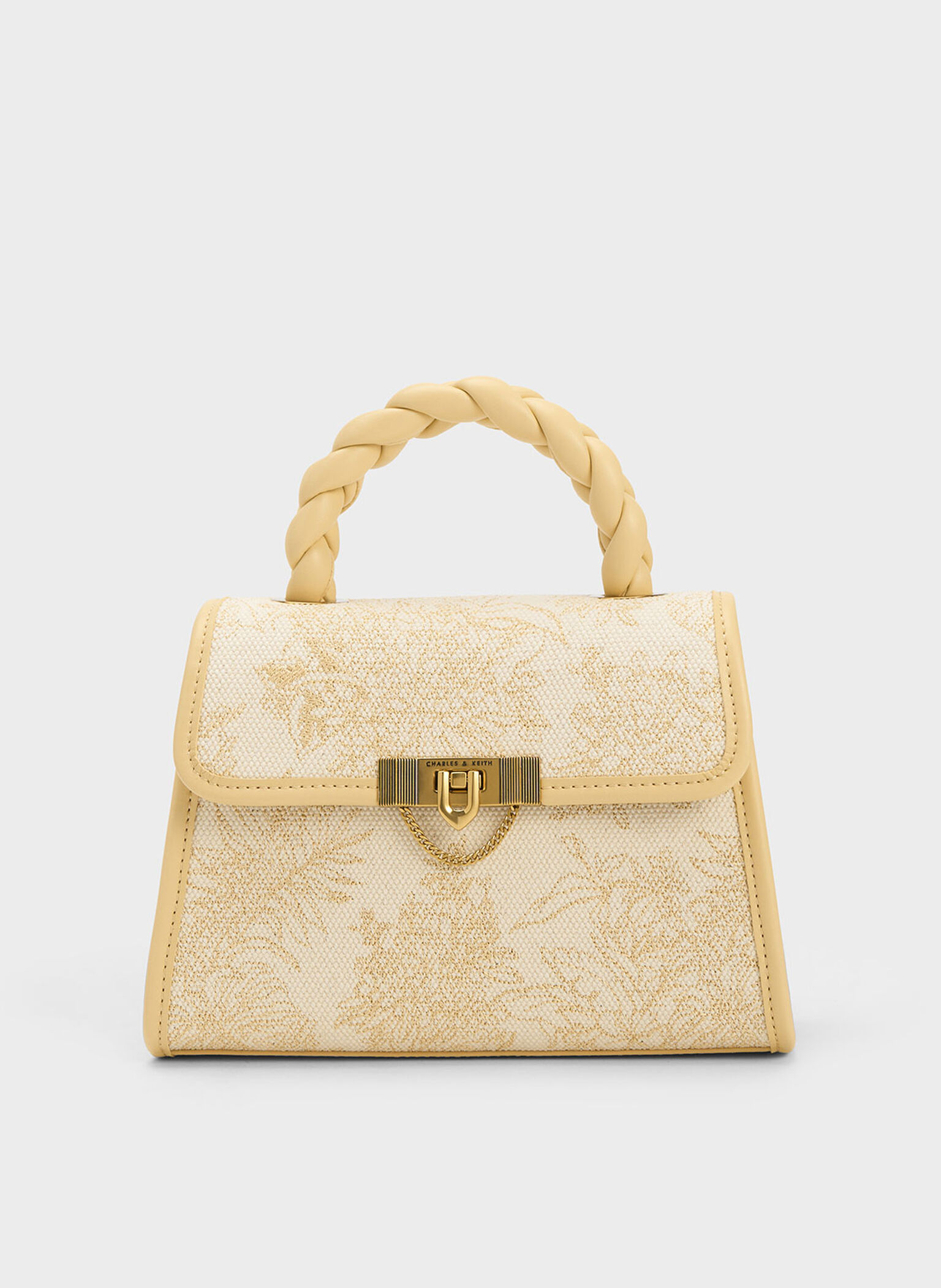 Floral Illustrated Trapeze Bag, Beige, hi-res