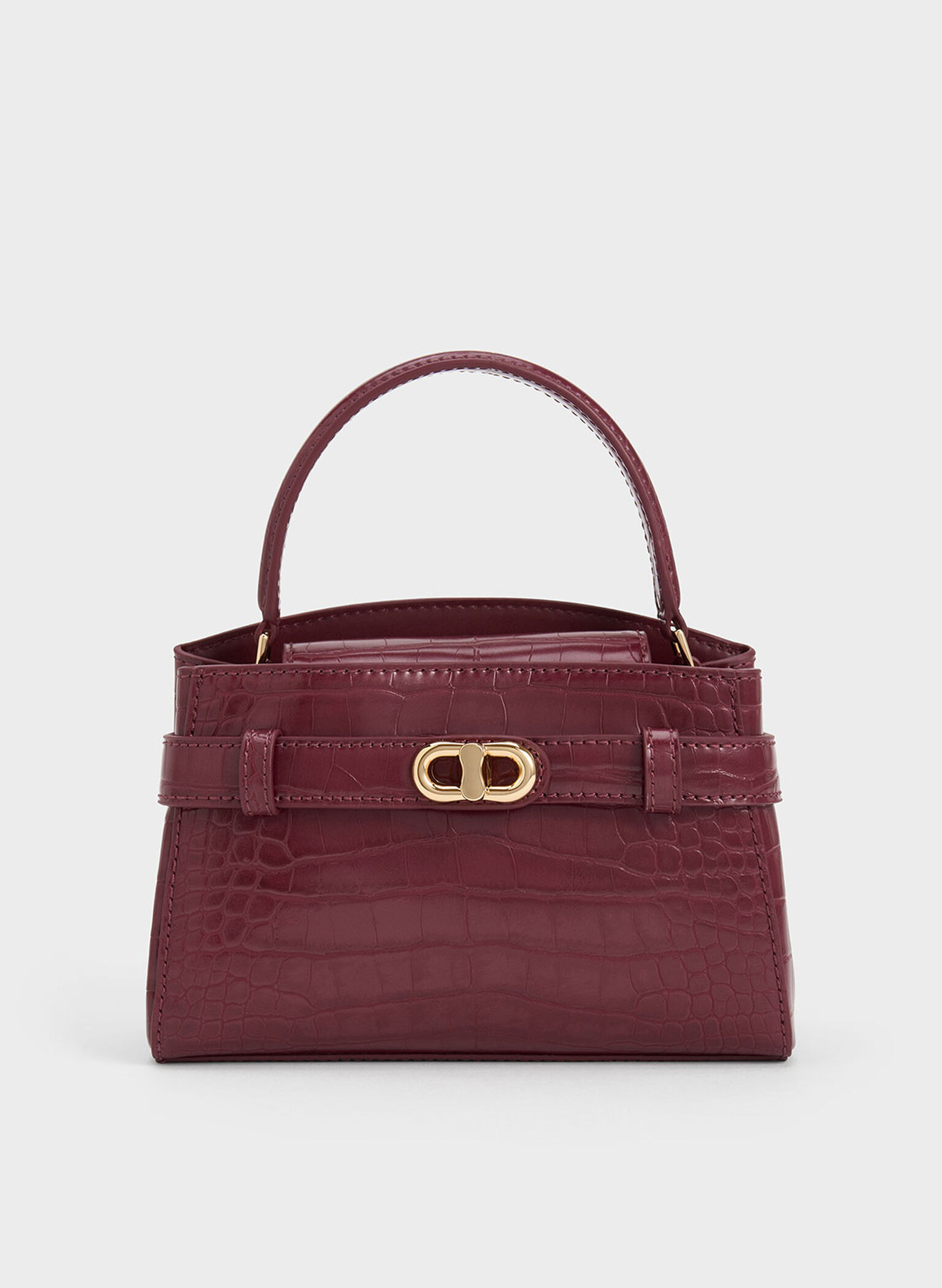 Aubrielle Croc-Effect Top Handle Bag, Burgundy, hi-res