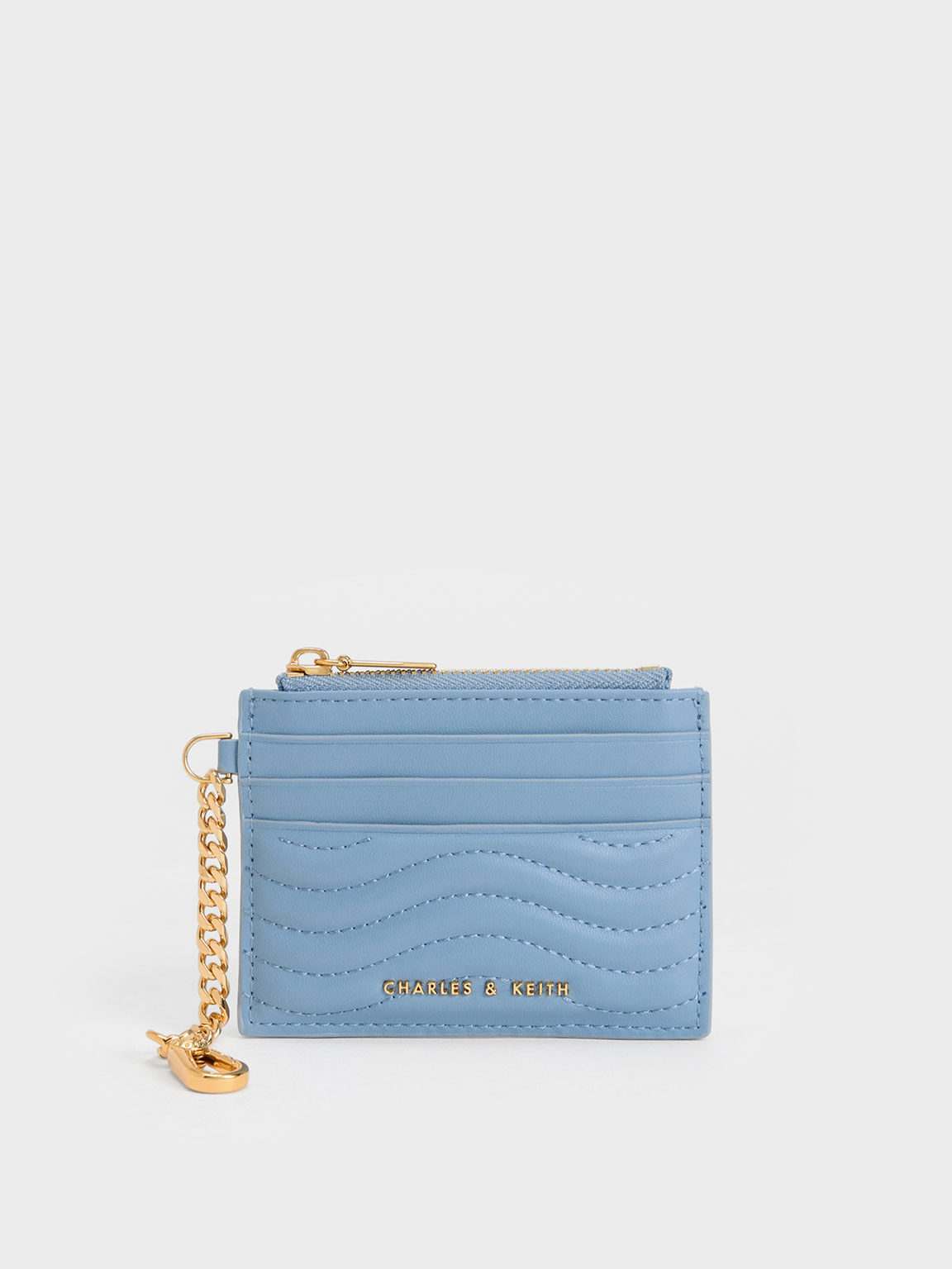 Aubrielle Stitch Trim Zip Card Holder Light Blue