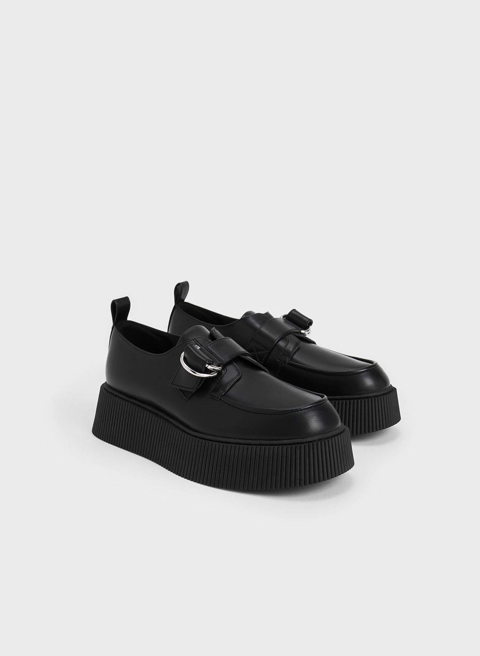 Cordova Buckled Platform Loafers, Black, hi-res