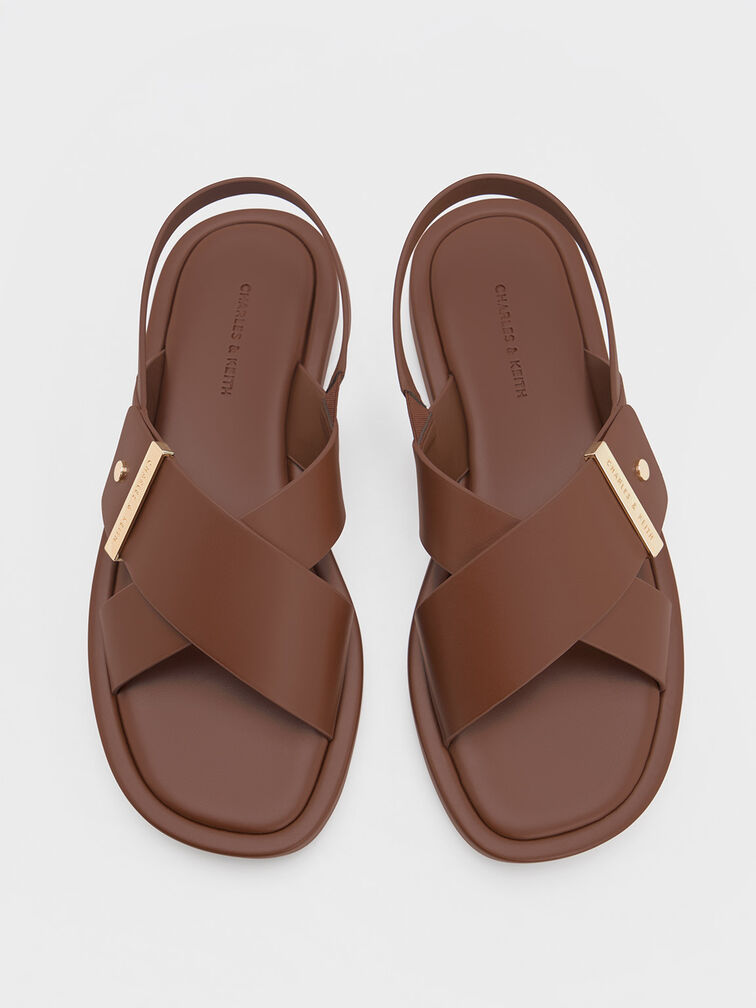 Audra Crossover-Strap Slingback Sandals, Dark Brown, hi-res