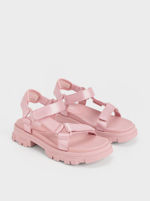 Girls' Satin Sports Sandals, Pink, hi-res