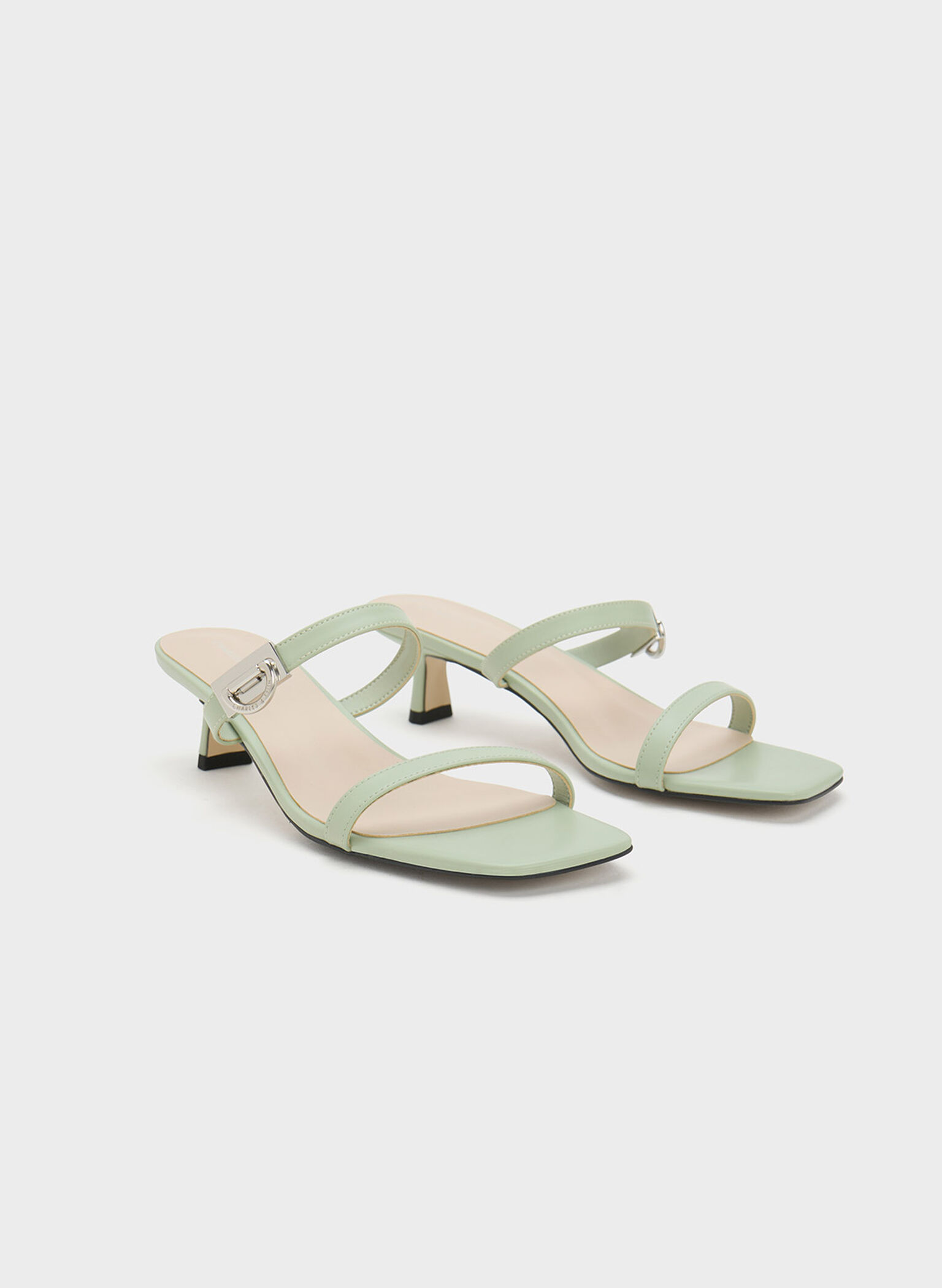 Metallic Accent Double Strap Mules, Sage Green, hi-res
