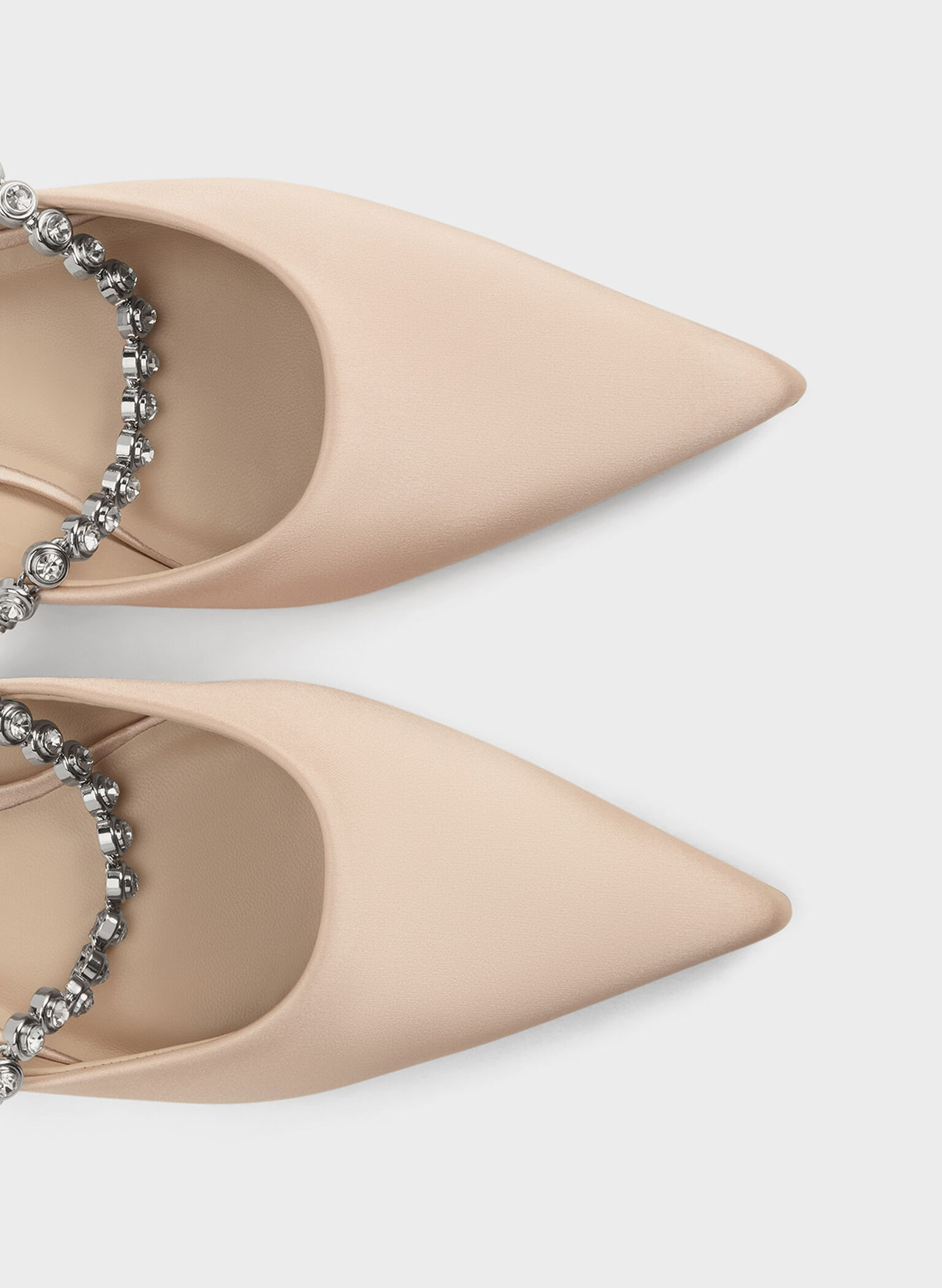 Flores Recycled Polyester Gem-Strap Metallic Flat Mules, Beige, hi-res