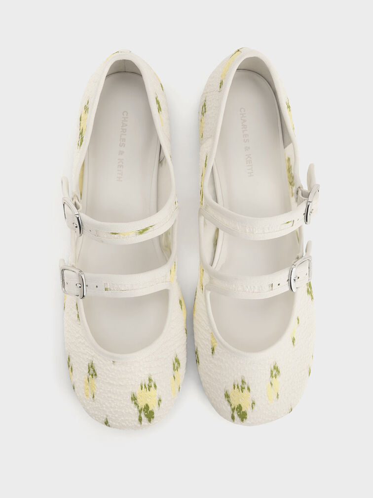 Mesh Floral-Print Double-Strap Mary Jane Flats, Multi, hi-res