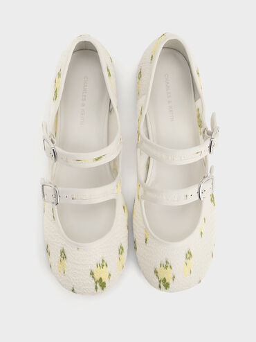 Mesh Floral-Print Double-Strap Mary Jane Flats, Multi, hi-res
