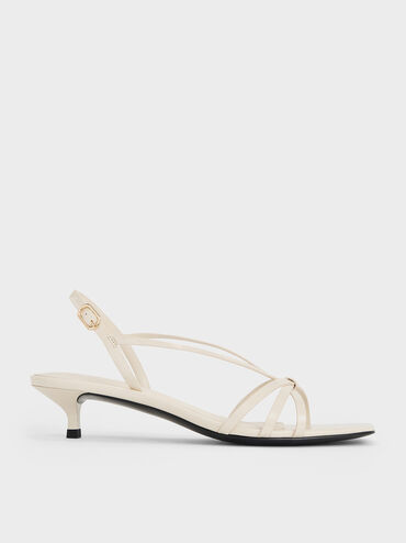 Patent Kitten-Heel Strappy Sandals, Chalk, hi-res