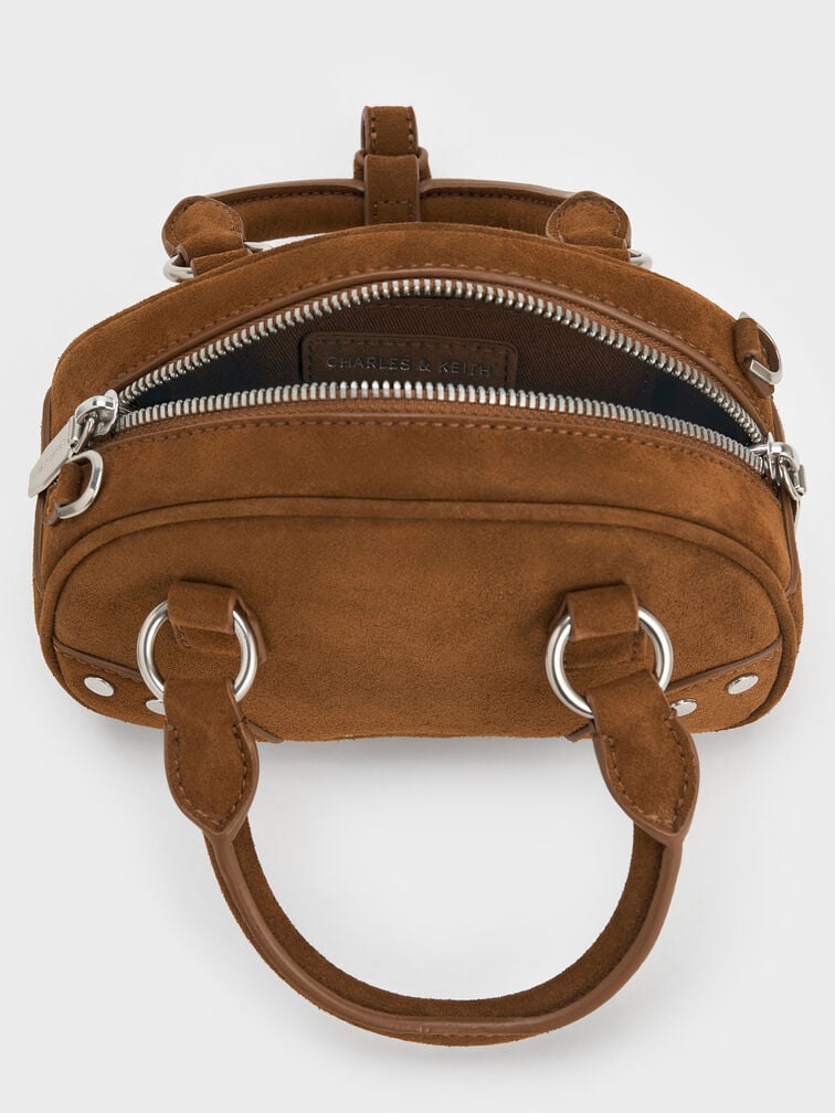 Bobbie Recycled Suede Studded Top Handle Bag, Sienna Brown, hi-res
