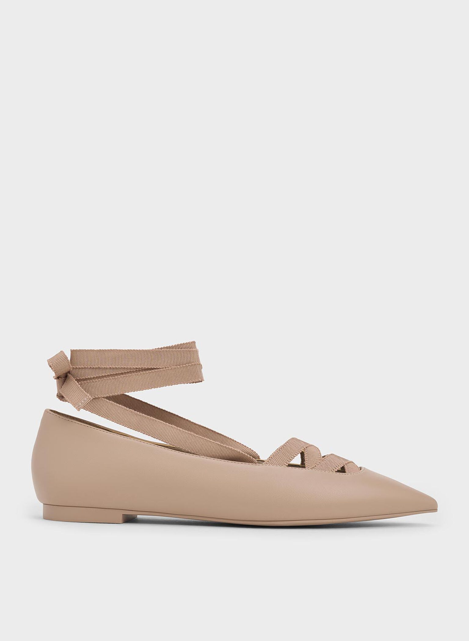 Pointed-Toe Tie-Around Ballet Flats, Nude, hi-res