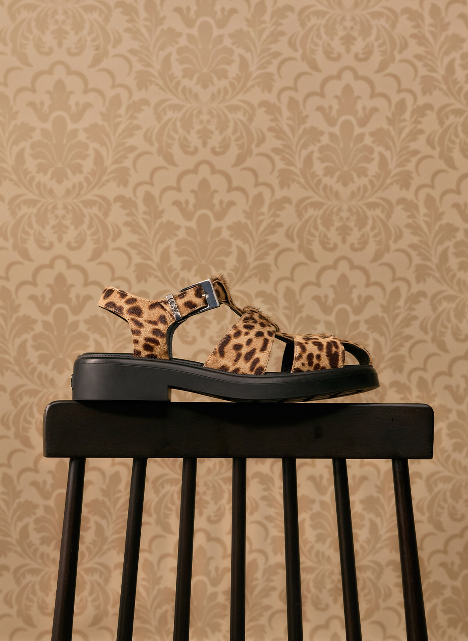 Leopard-Print Textured Caged Sandals, Multi, hi-res