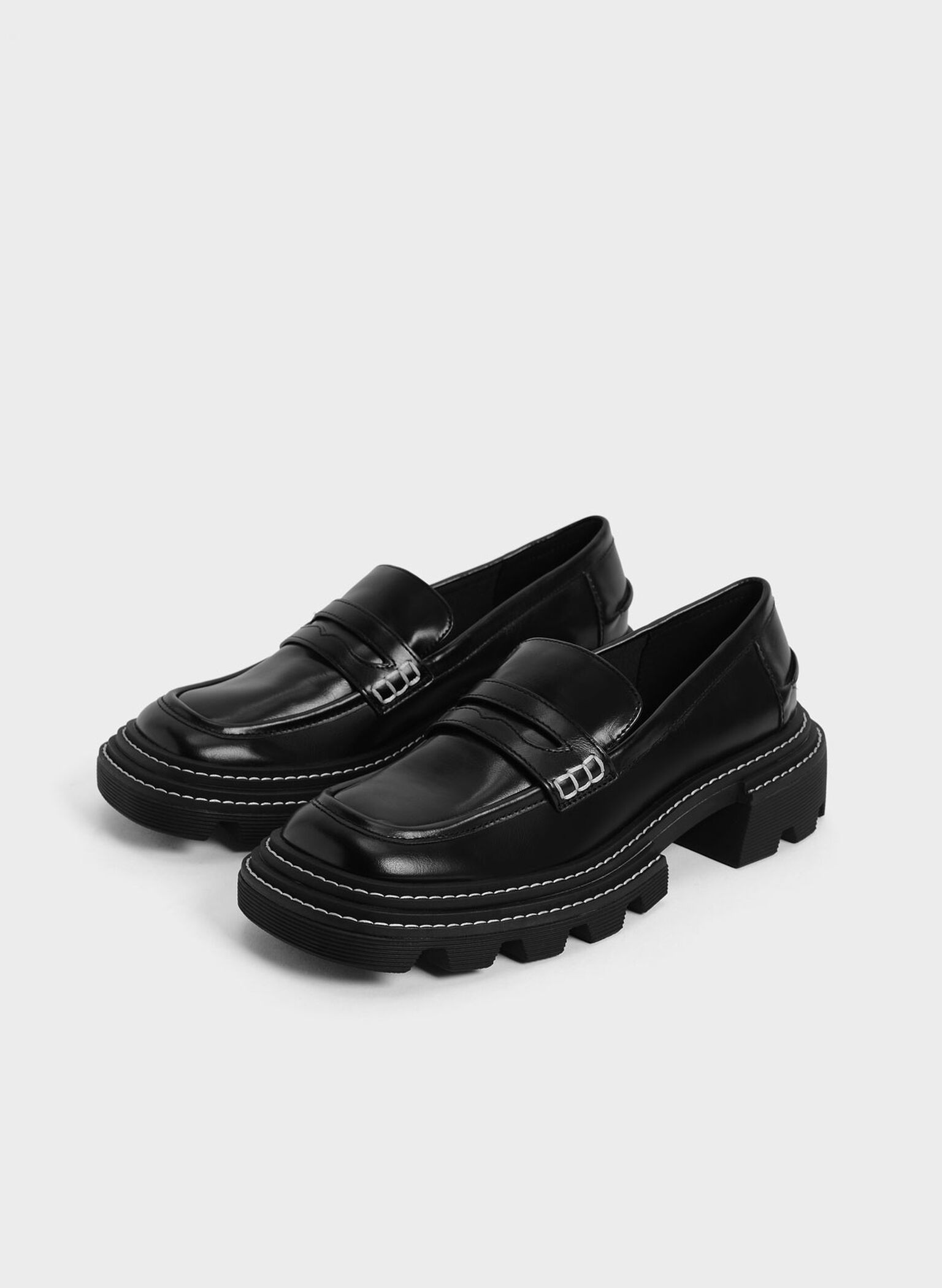 Perline Chunky Penny Loafers, Black, hi-res