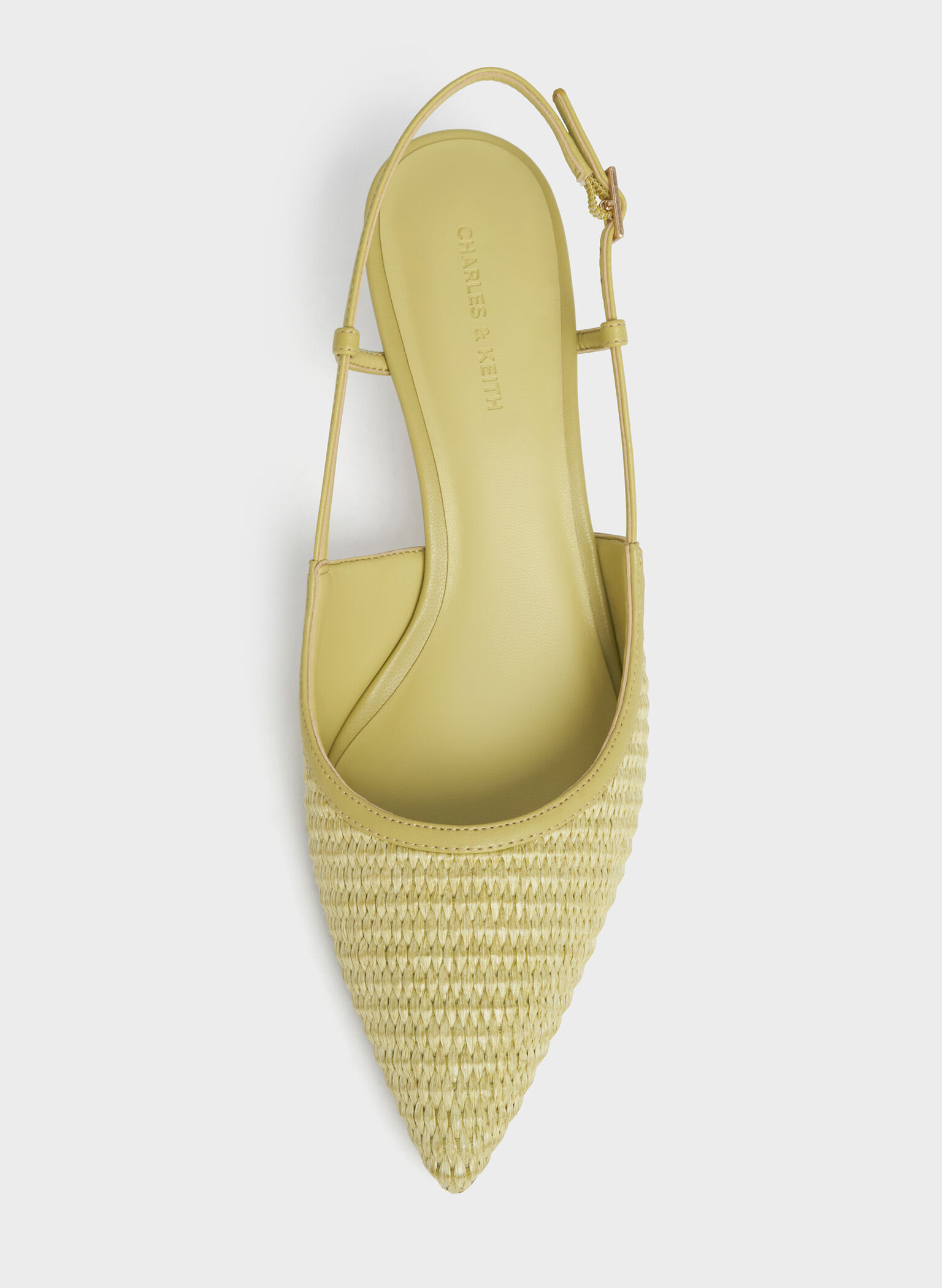 Raffia Pointed-Toe Slingback Pumps, Olive, hi-res