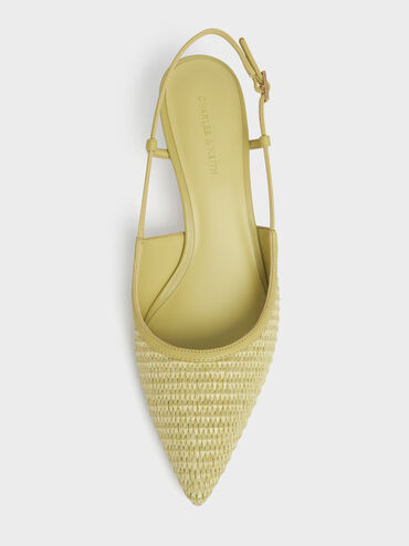 Raffia Pointed-Toe Slingback Pumps, Olive, hi-res