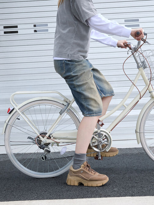 Yunna Suede & Recycled Fabric Chunky Sneakers, Taupe, hi-res