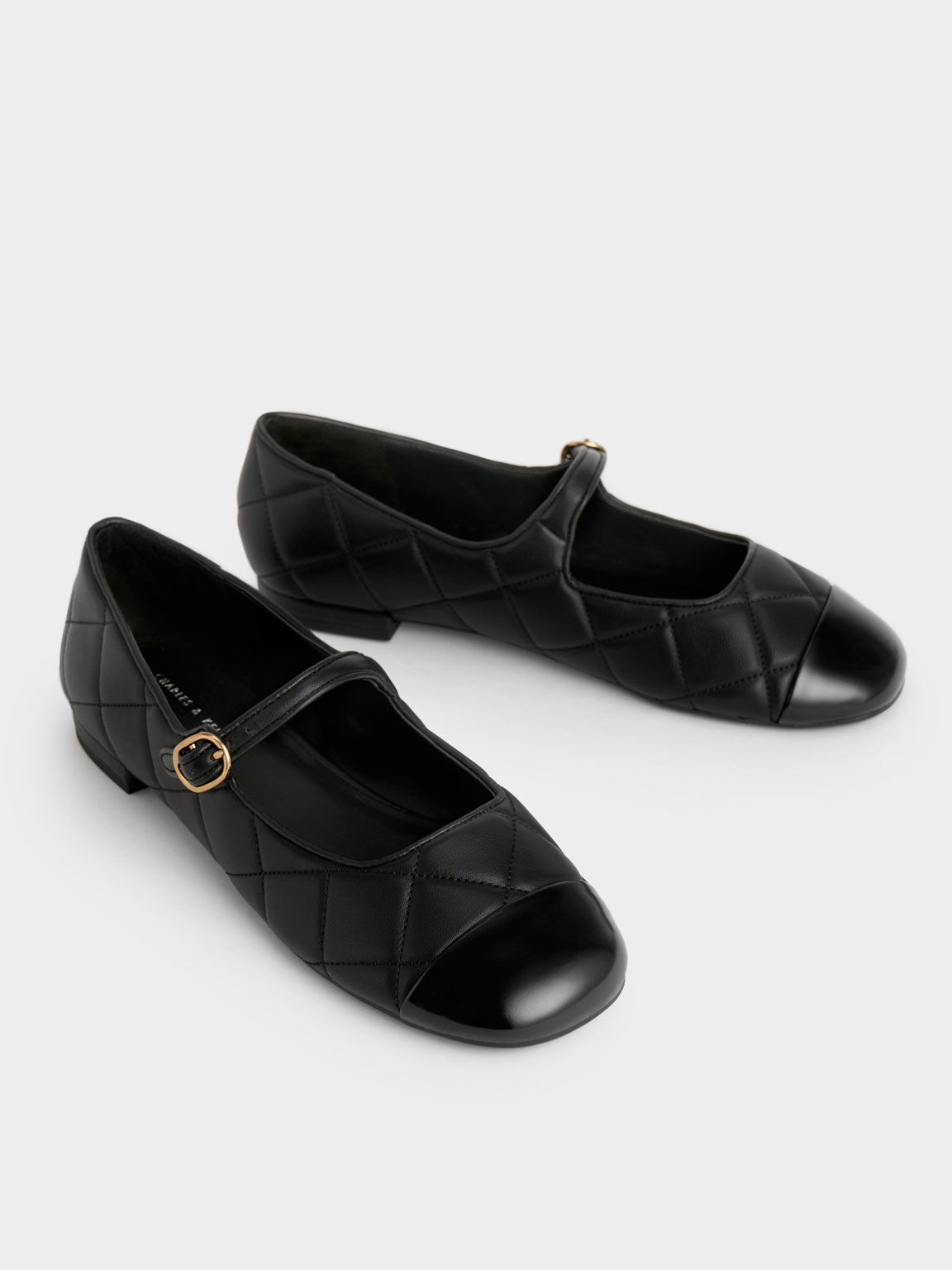 Toe-Cap Quilted Mary Janes - Black Charles & Keith