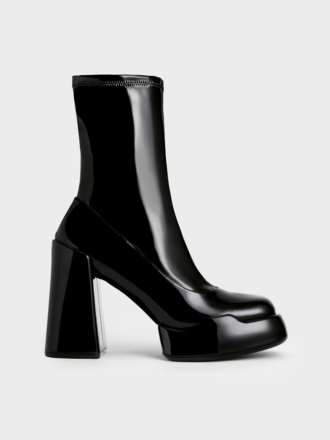 Patent chunky heel hotsell boots