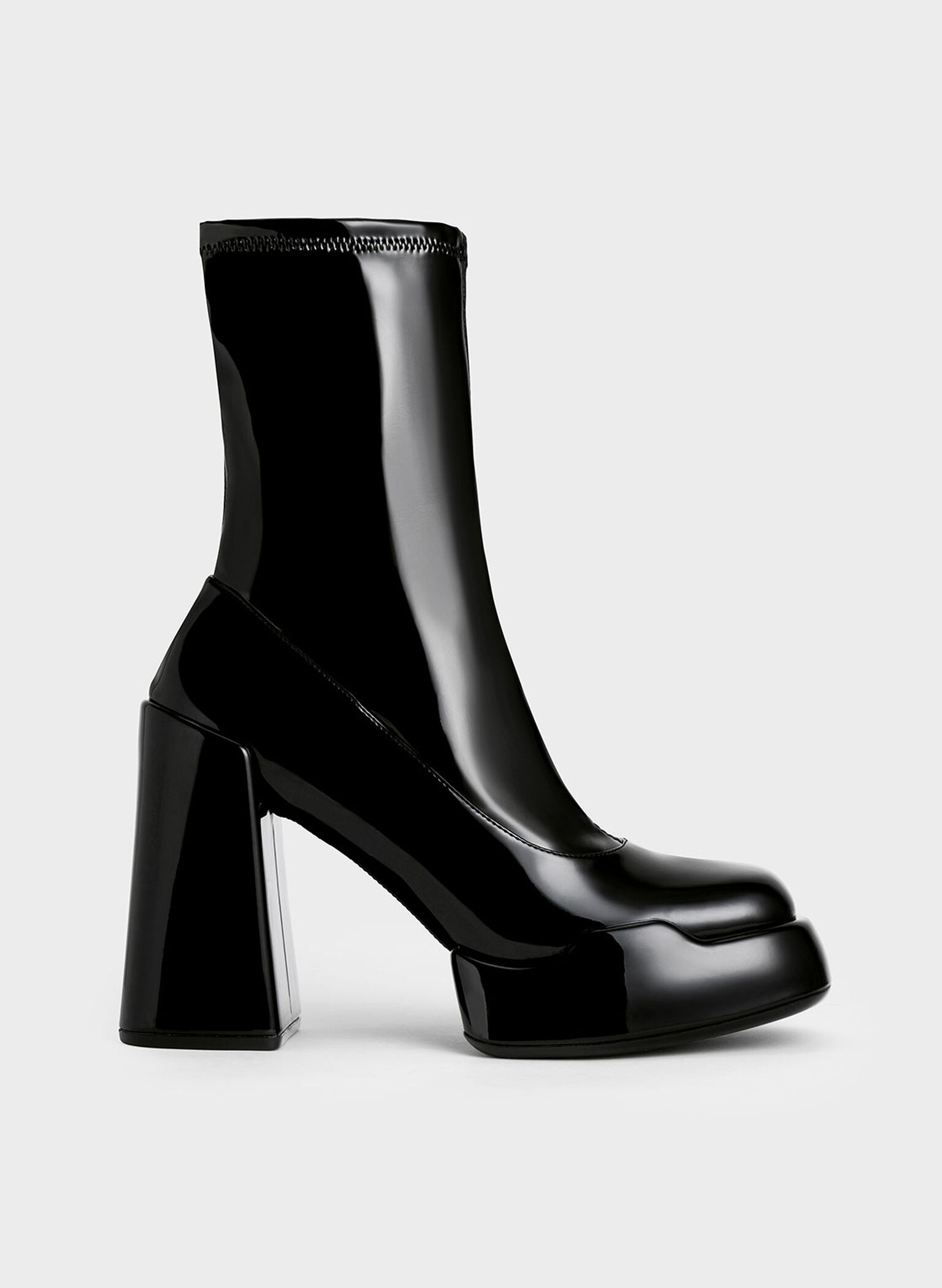 Lula Patent Block Heel Boots, Black, hi-res