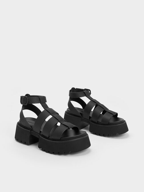 Nadine Gladiator Platform Sandals, Black, hi-res