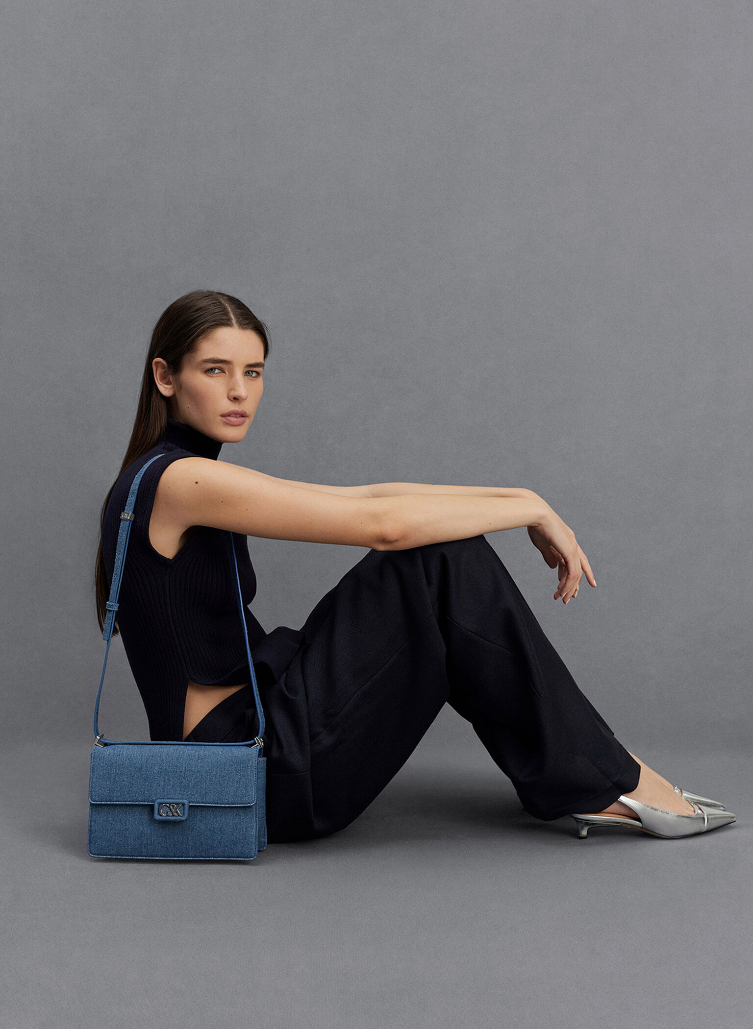Denim Shoulder Bag, Blue, hi-res