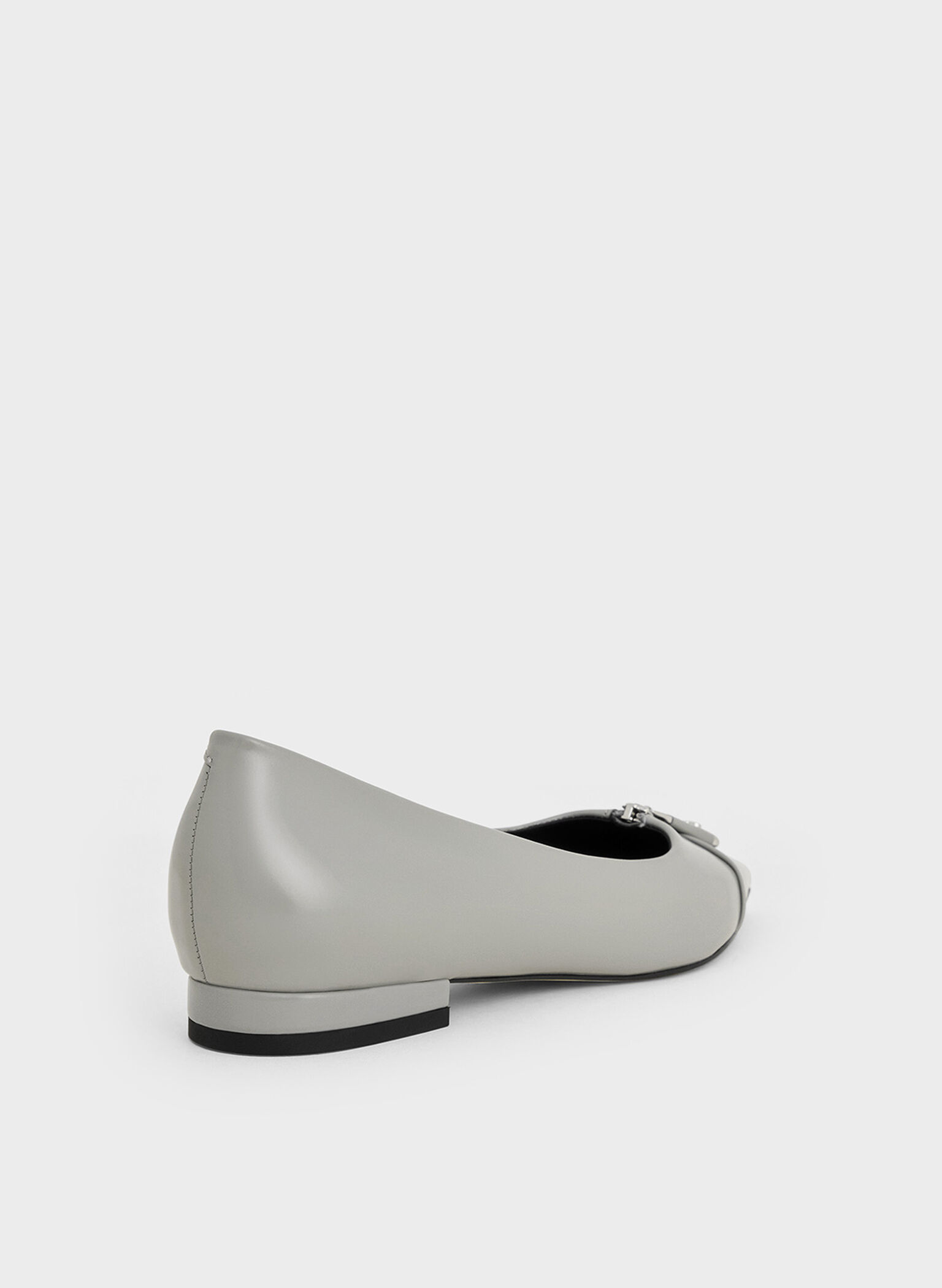 Nina Leather Pointed Cap-Toe Flats, Grey, hi-res
