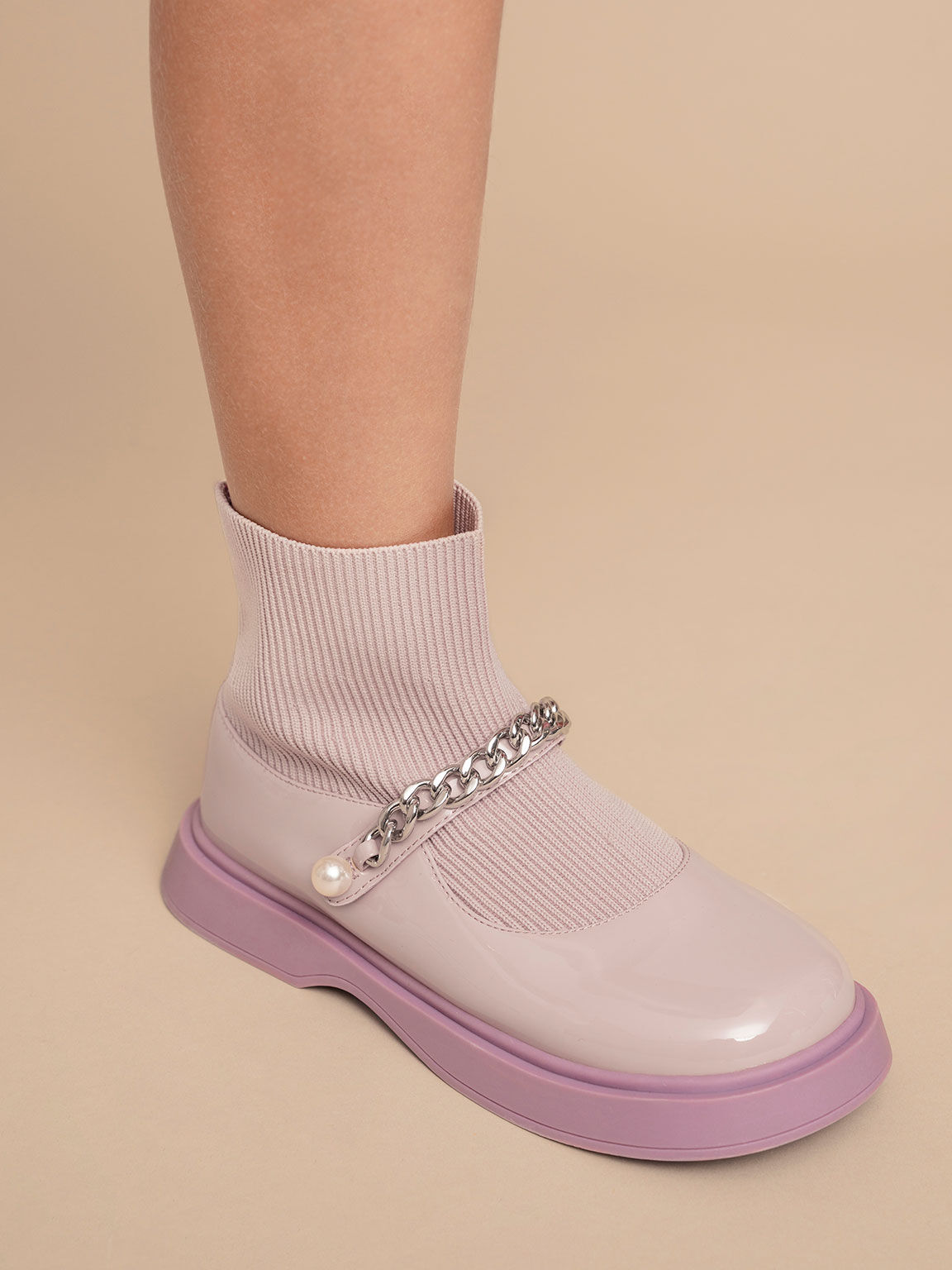 Lilac Girls Chain Link Knitted Sock Boots CHARLES KEITH UK