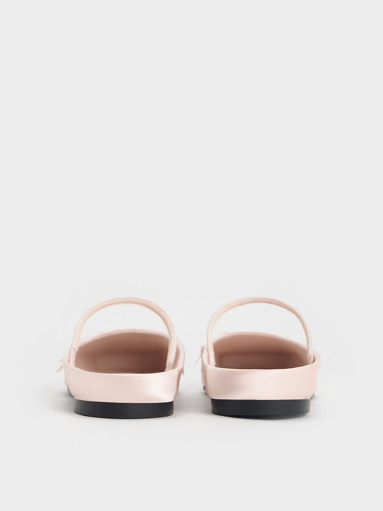 Satin Bow Square-Toe Mules, Blush, hi-res