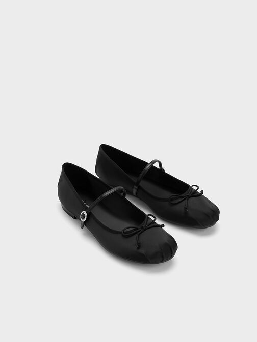 Emiko Satin Bow Mary Jane Flats, Black, hi-res