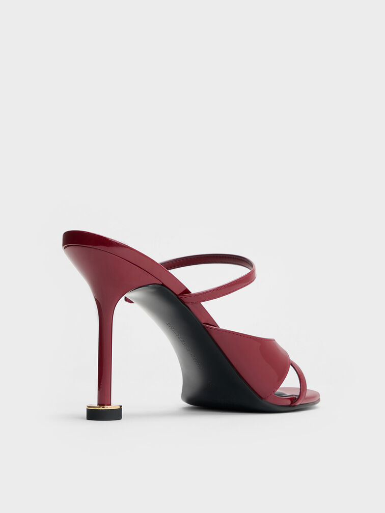 Patent Crossover Sculptural-Heel Strappy Mules, Red, hi-res