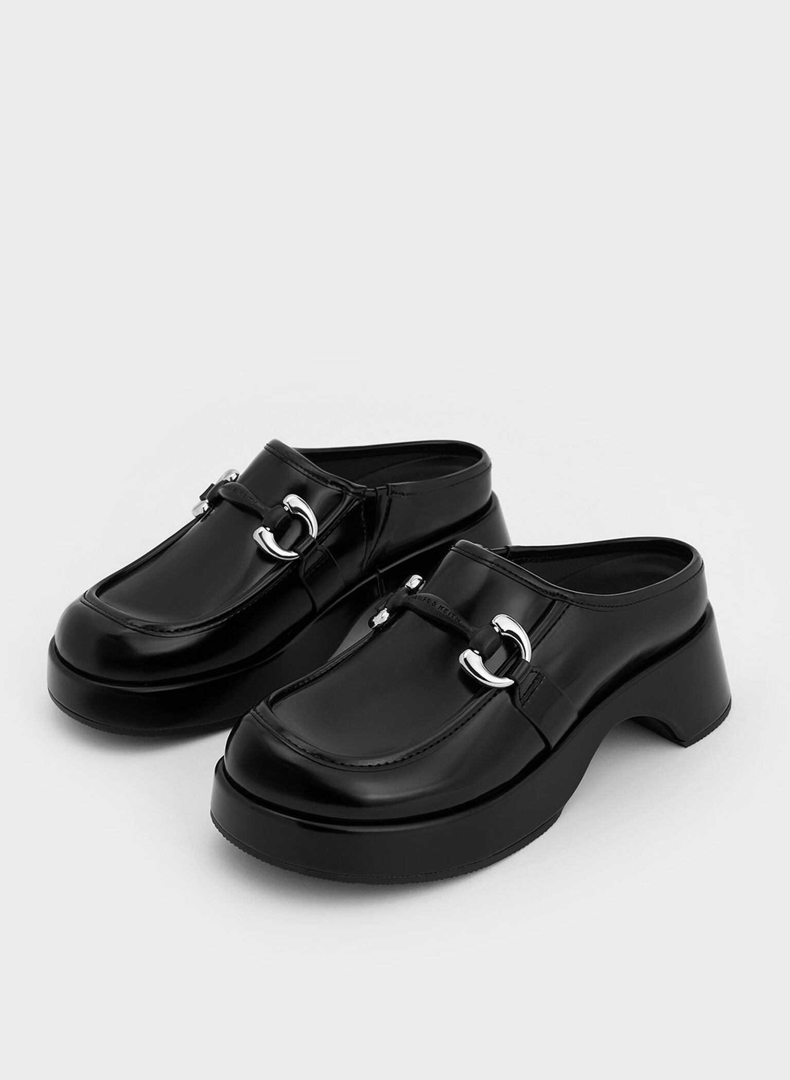 Metallic Accent Platform Mules, Black Box, hi-res