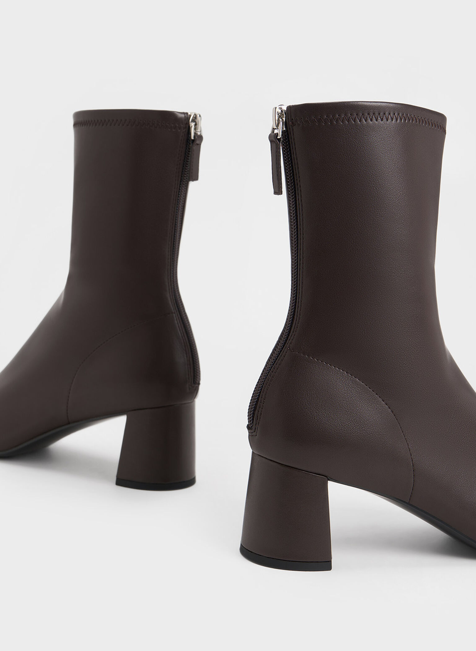 Round-Toe Zip-Up Ankle Boots, Dark Brown, hi-res