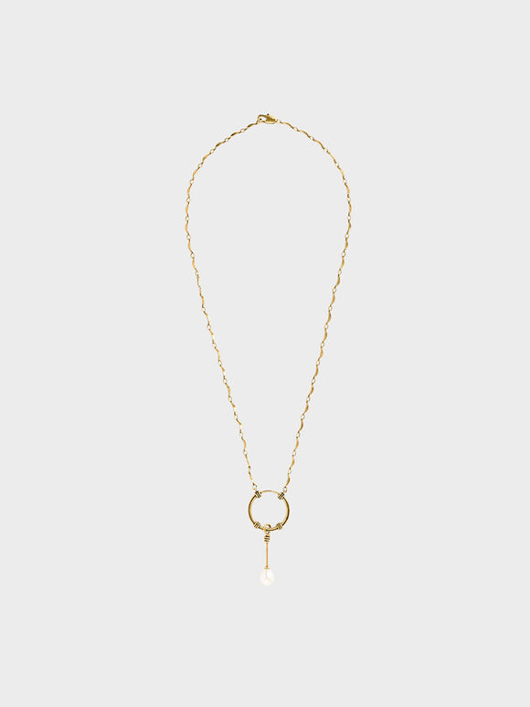 Pearl Drop Necklace, Gold, hi-res