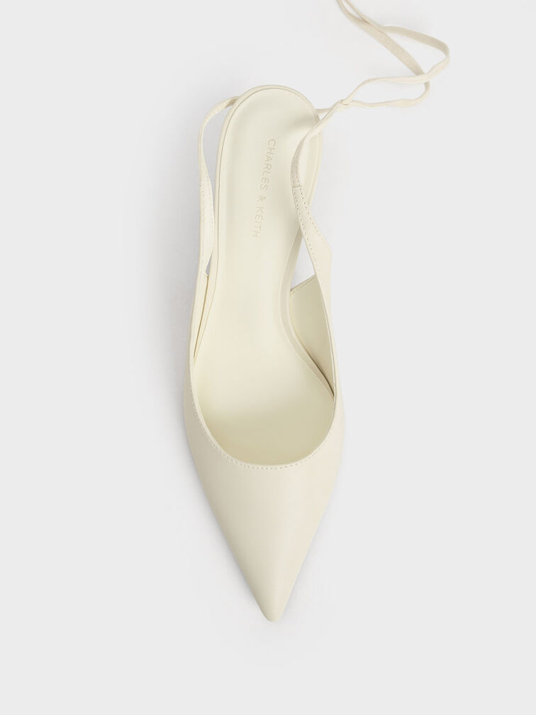 Textured Tie-Around Pointed-Toe Pumps, Cream, hi-res