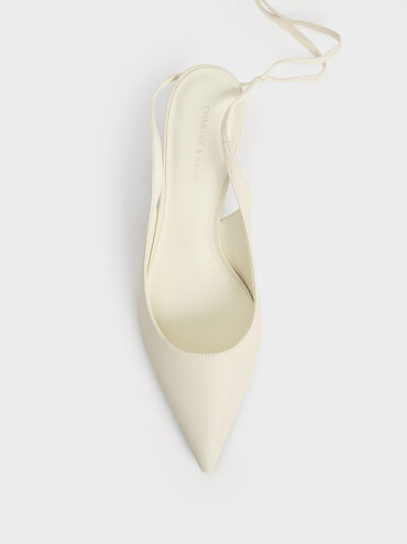 Textured Tie-Around Pointed-Toe Pumps, Cream, hi-res