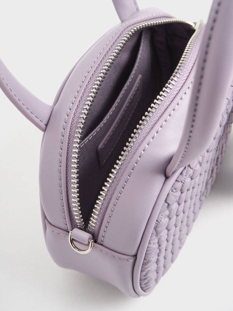 Nylon Textured Top Handle Bag, Lilac, hi-res