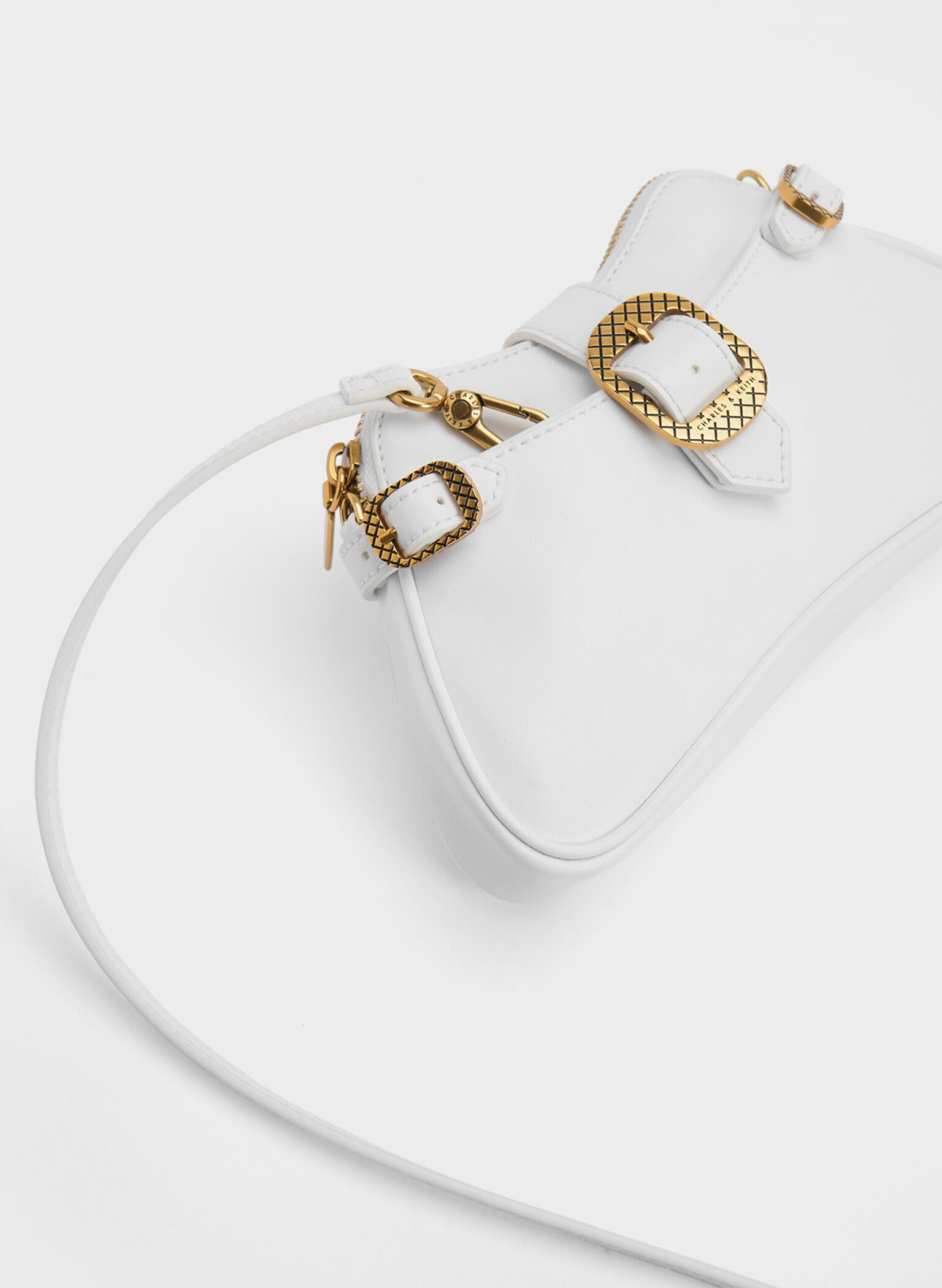 Eilith Chain-Handle Buckled Bag, White, hi-res