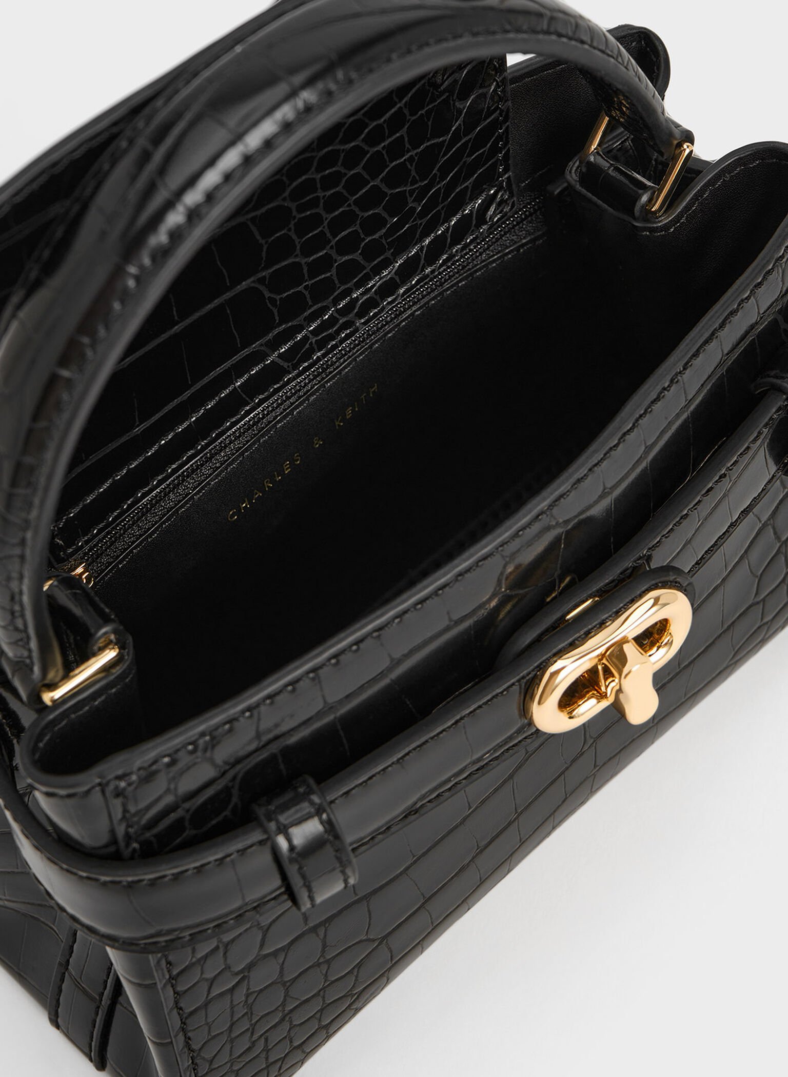 Aubrielle Croc-Effect Top Handle Bag, Black, hi-res