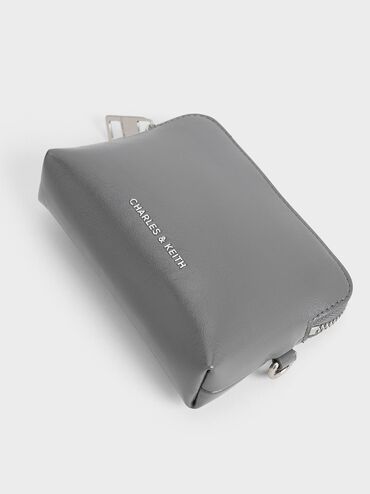 Atwood Crinkle-Effect Chain-Handle Pouch, Grey, hi-res