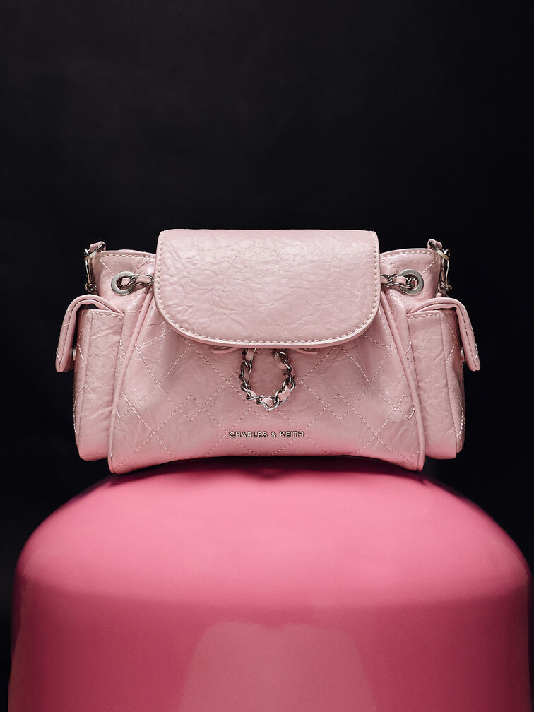 Duo Quilted Two-Way Front Flap Backpack, Cotton Candy Pink, hi-res