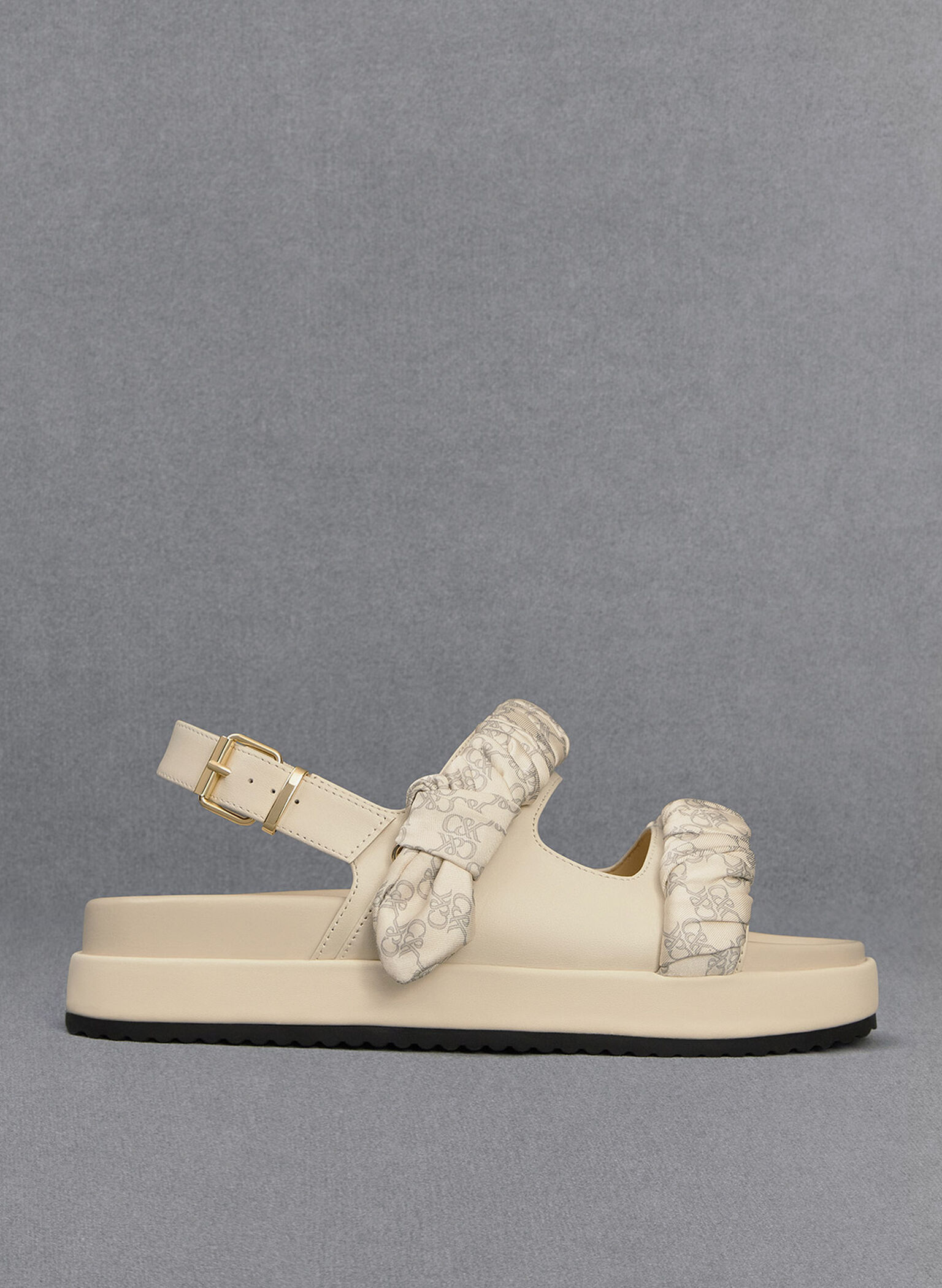 Tully Leather Ruched-Strap Sandals, Chalk, hi-res