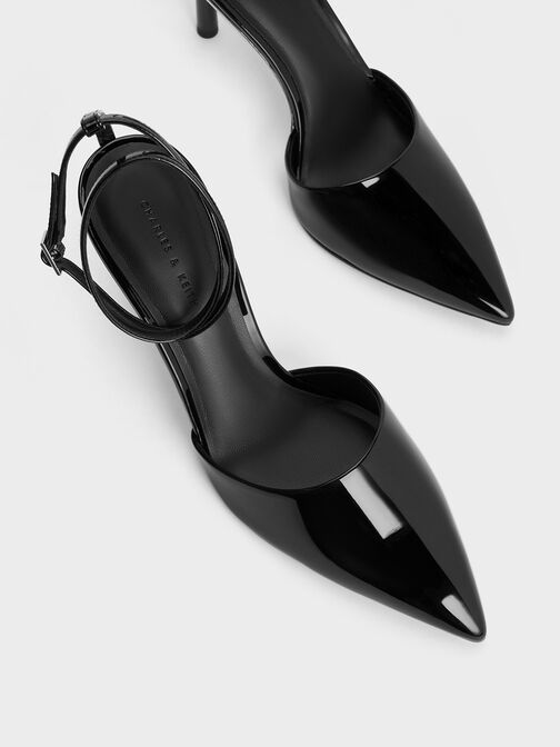 Patent Pointed-Toe Ankle-Strap Pumps, Black Patent, hi-res