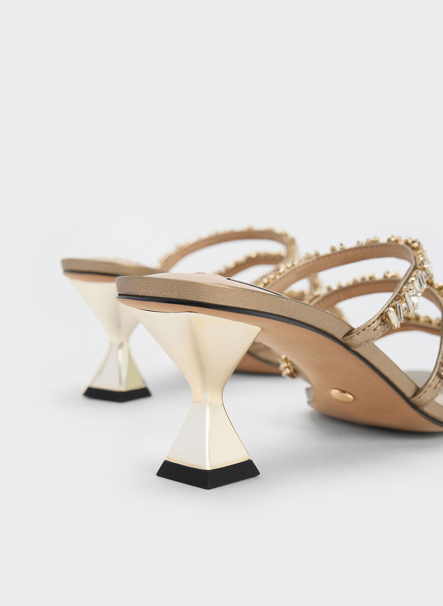 Gem-Encrusted Metallic Strappy Sandals, Gold, hi-res