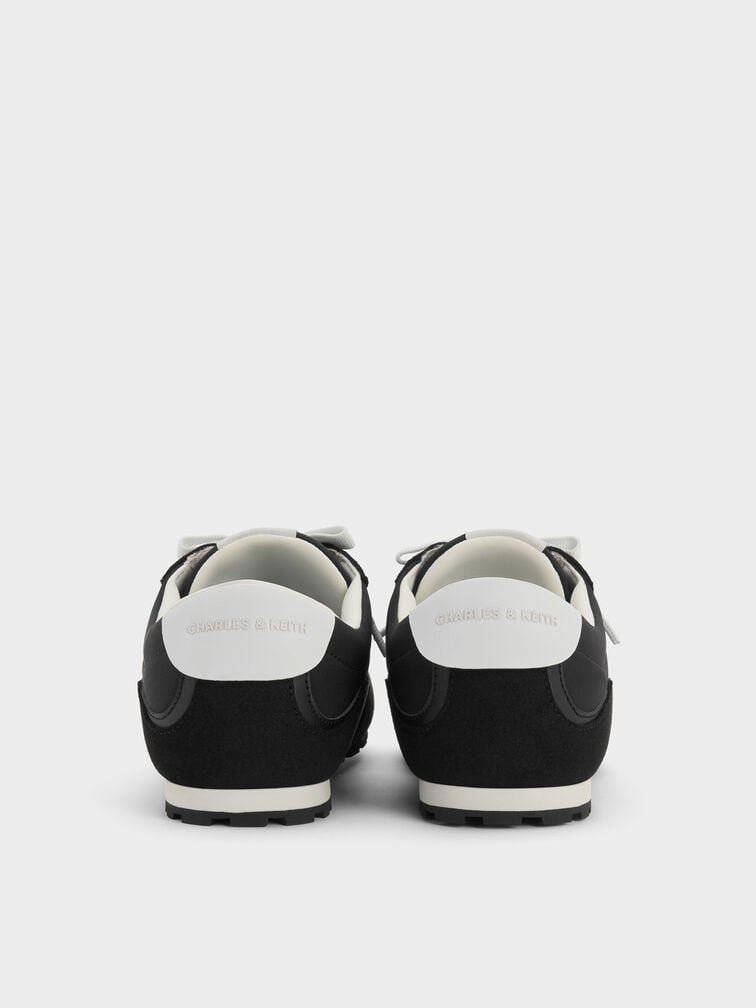 Nylon Contrast-Panel Lace-Up Sneakers, Black Textured, hi-res