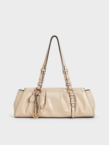 Britton Ruched Elongated Shoulder Bag, Dusted Oat, hi-res